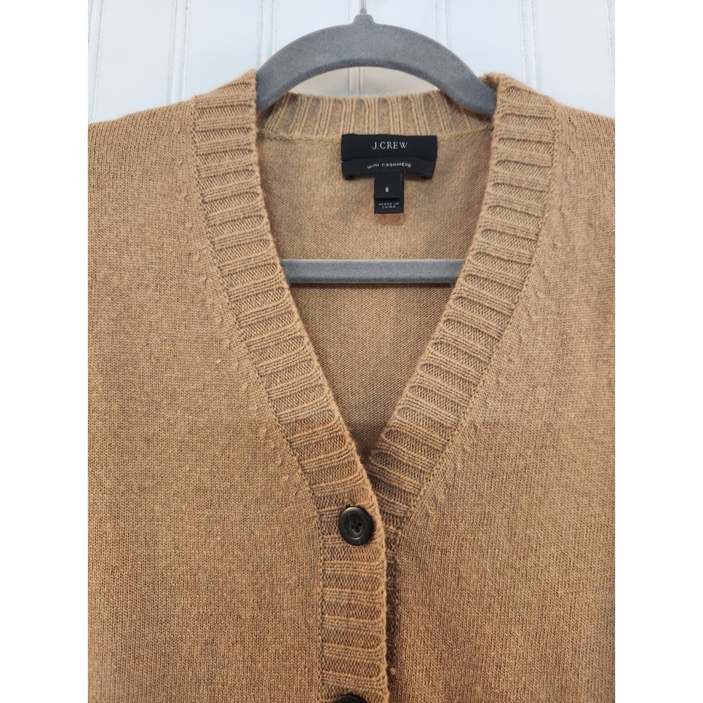 J. Crew Womens Camel Tan Wool Cashmere Blend V-Neck‎ Cardigan Sweater Small Cozy - Picture 3 of 10